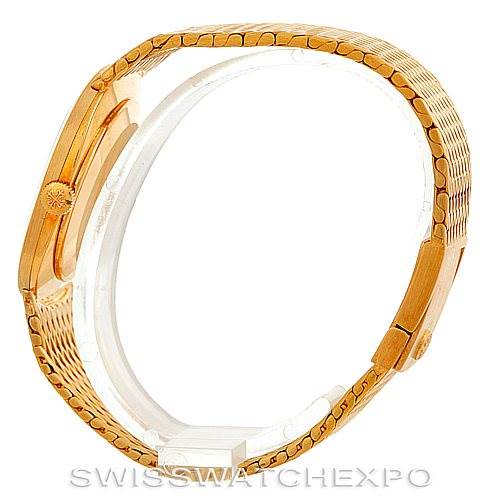 Side view of the Patek Philippe Golden Ellipse 3548/1 Men's Yellow Gold Blue Dial 3548/1 Men's Yellow Gold Blue Dial watch showcasing the case thickness and bracelet detail.