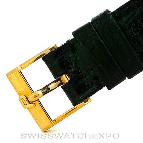 This image shows a close-up of the buckle and leather strap of a Vintage Patek Philippe watch.