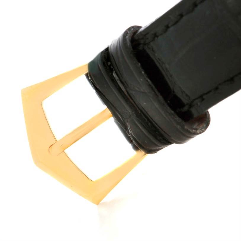 The image shows a close-up angle of the buckle and strap of a Patek Philippe Calatrava 3796 Men's Yellow Gold Silver Dial 3796 Men's Yellow Gold Silver Dial watch.