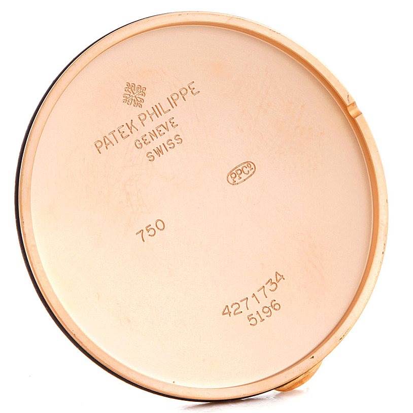This image shows the inner case back of a Patek Philippe Calatrava 5196R Men's Rose Gold Silver Dial 5196R Men's Rose Gold Silver Dial watch.