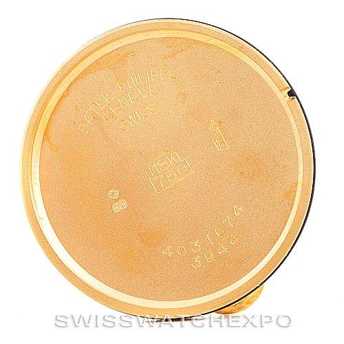 This image shows the backside of the watch case for a Patek Philippe Calatrava 3944 Men's Yellow Gold White Dial 3944 Men's Yellow Gold White Dial model, viewed from a direct top-down angle.