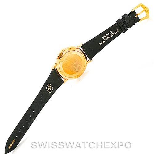 This image shows the back view of a Patek Philippe Calatrava 3919 Men's Yellow Gold White Dial 3919 Men's Yellow Gold White Dial watch, highlighting the strap and buckle.