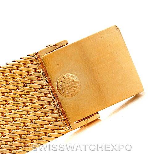 This image shows the clasp and part of the bracelet of a Patek Philippe Calatrava 3919 Men's Yellow Gold White Dial 3919 Men's Yellow Gold White Dial watch, viewed from an angle emphasizing the clasp.
