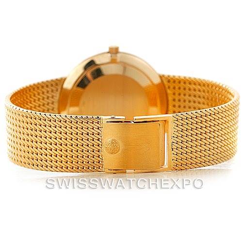 This image shows the rear view of the gold mesh bracelet and clasp of a Patek Philippe Calatrava 3919 Men's Yellow Gold White Dial 3919 Men's Yellow Gold White Dial watch.