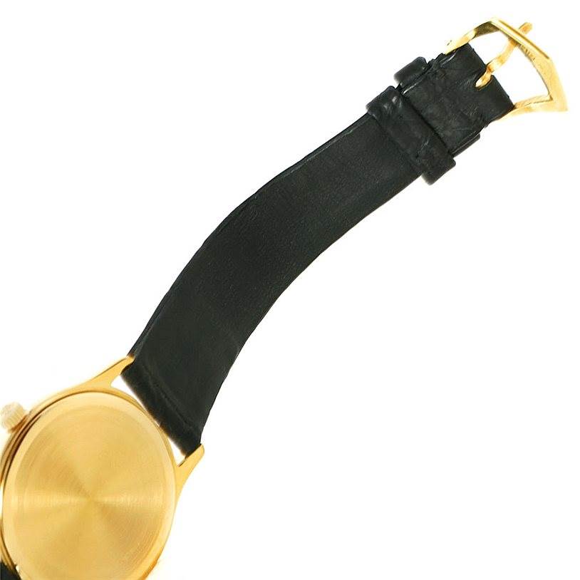 This image shows the backside and strap of a Patek Philippe Calatrava 3923 Men's Yellow Gold Silver Dial 3923 Men's Yellow Gold Silver Dial watch.