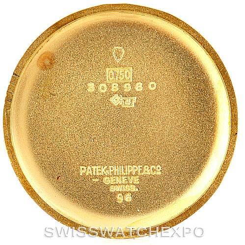 This image shows the inner side of the gold caseback of a Vintage Patek Philippe watch.