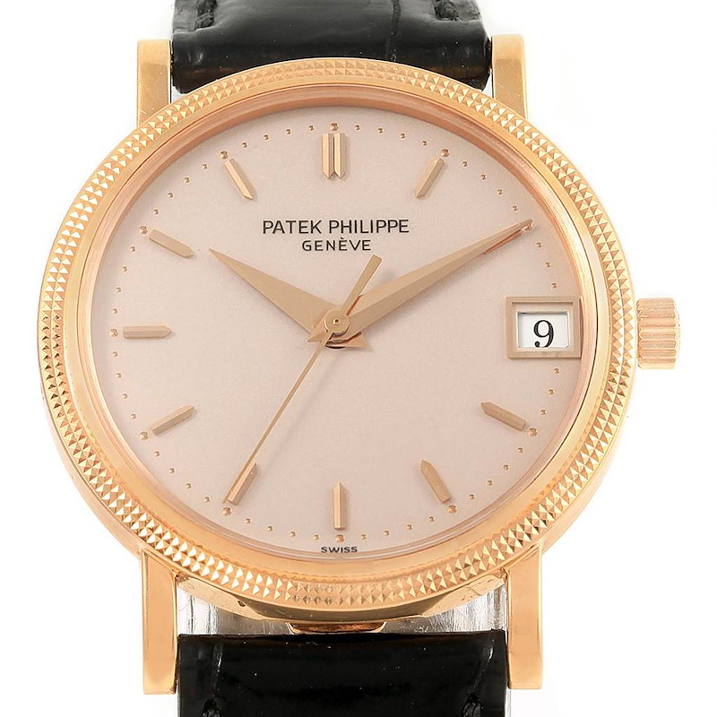 Patek Philippe Calatrava 18k Rose Gold Hobnail Bezel Watch 3802R Papers SwissWatchExpo