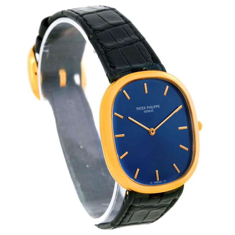 Patek Philippe Golden Ellipse 18k Yellow Gold Blue Dial Watch 3738 SwissWatchExpo