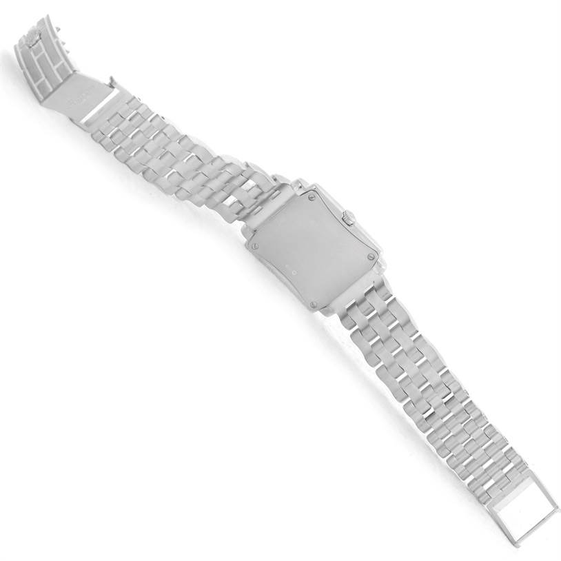 The image shows the back and metal strap of a Patek Philippe Gondolo 4824 Women's White Gold White Dial 4824 Women's White Gold White Dial watch, displayed from an overhead angle.