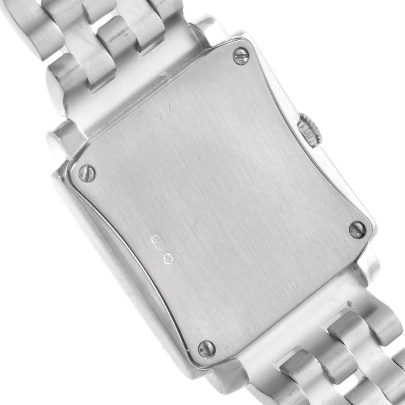 This image shows the back case and part of the bracelet of the Patek Philippe Gondolo 4824 Women's White Gold White Dial 4824 Women's White Gold White Dial watch.