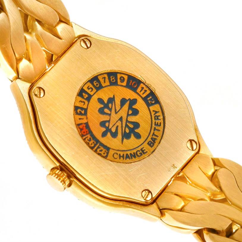 This image shows the case back and part of the bracelet of a Patek Philippe La Flamme  4815/3 Women's Yellow Gold Champagne Dial 4815/3 Women's Yellow Gold Champagne Dialmodel watch.