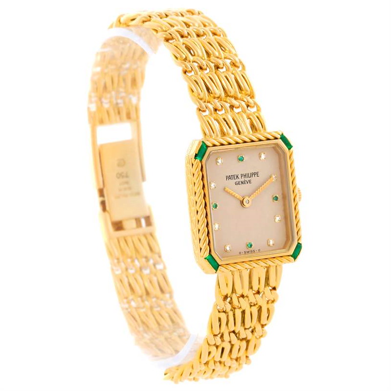 Patek Philippe 18k Yellow Gold Diamond Emerald Ladies Watch 4667 SwissWatchExpo