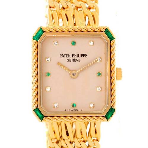 Photo of Patek Philippe 18k Yellow Gold Diamond Emerald Ladies Watch 4667