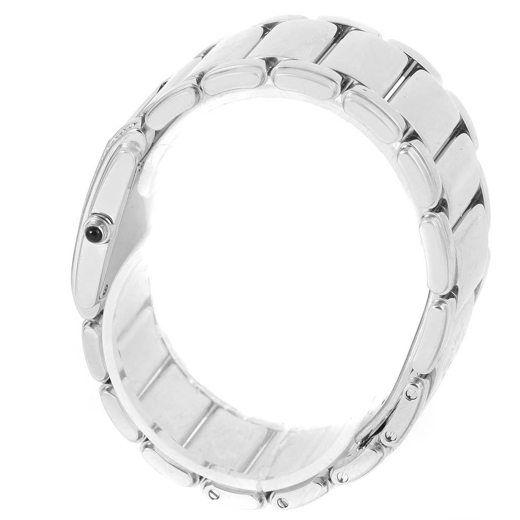 This image shows the bracelet and side profile of the Patek Philippe Twenty-4 4910/10A-001 Women's Stainless Steel Black Dial 4910/10A-001 Women's Stainless Steel Black Dial watch, focusing on the links and clasp.