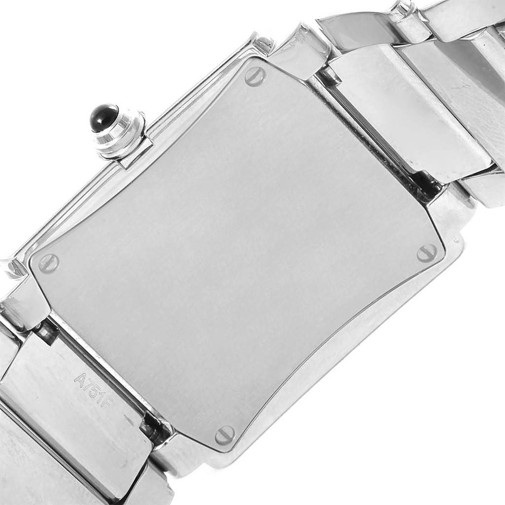 The image shows the back case and part of the bracelet of the Patek Philippe Twenty-4 4910/10A-010 Women's Stainless Steel Grey Dial 4910/10A-010 Women's Stainless Steel Grey Dial watch.