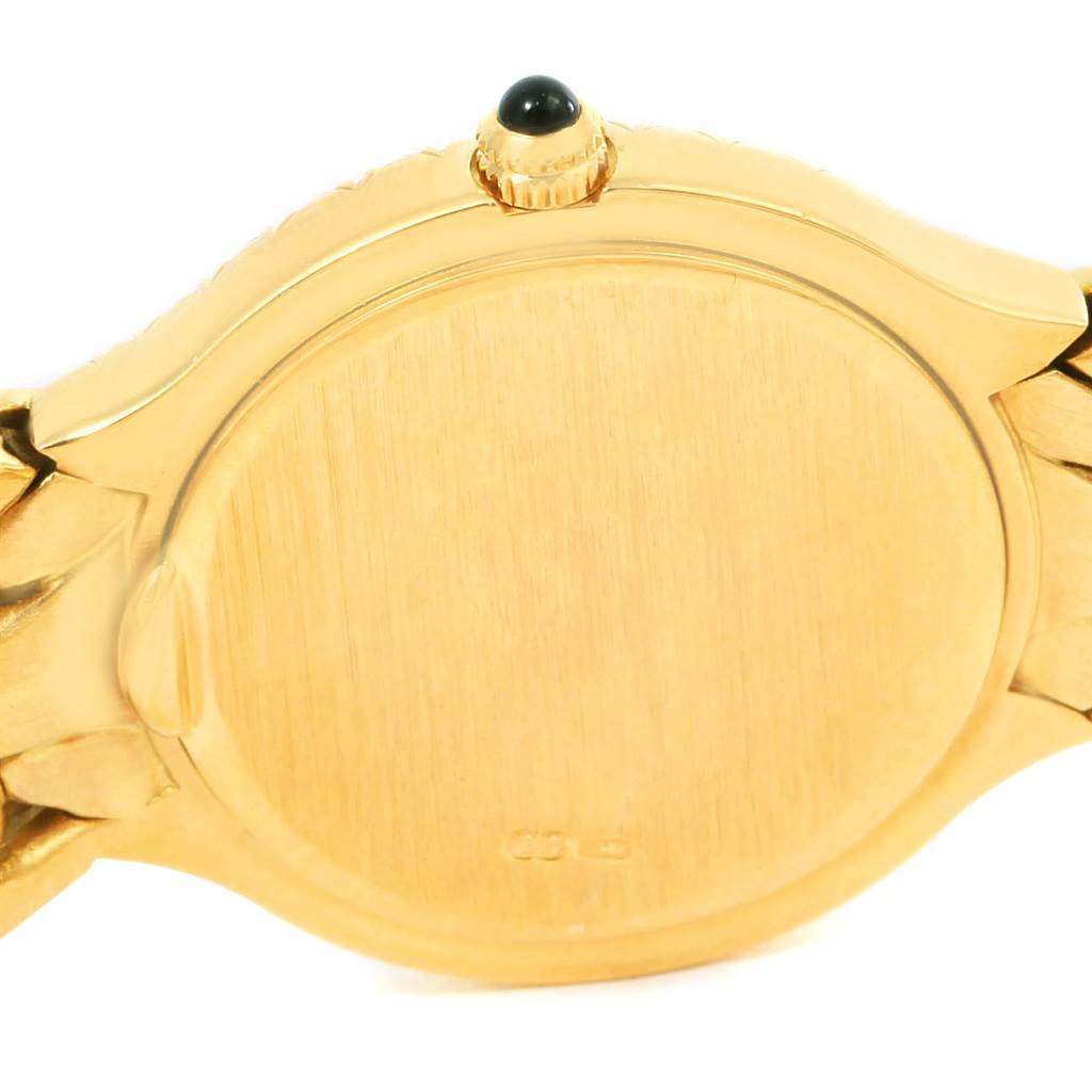 This image shows the back case and crown of a Patek Philippe La Flamme  4816 Women's Yellow Gold Beige Dial 4816 Women's Yellow Gold Beige Dialwatch from a rear angle.