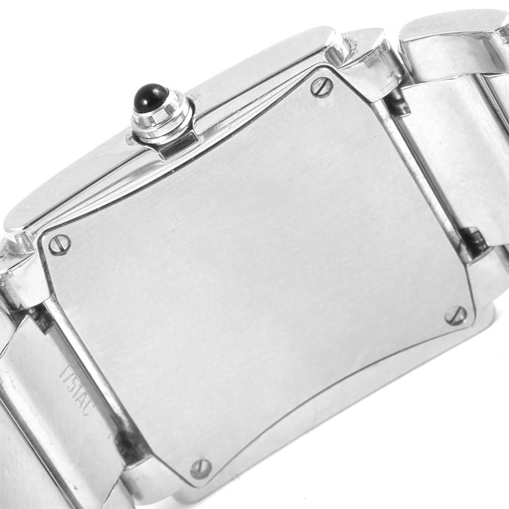 The image shows the back case and part of the bracelet of a Patek Philippe Twenty-4 4910-10A-001 Women
s Stainless Steel Black Dial 4910-10A-001 Women
s Stainless Steel Black Dial watch.