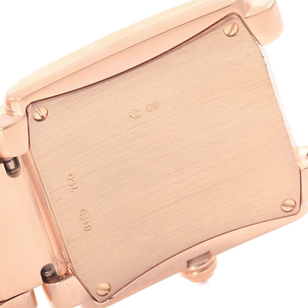 This image shows the back of the Patek Philippe Twenty-4 4910/11R Women's Rose Gold Brown Dial 4910/11R Women's Rose Gold Brown Dial watch, highlighting its case back and part of the bracelet.