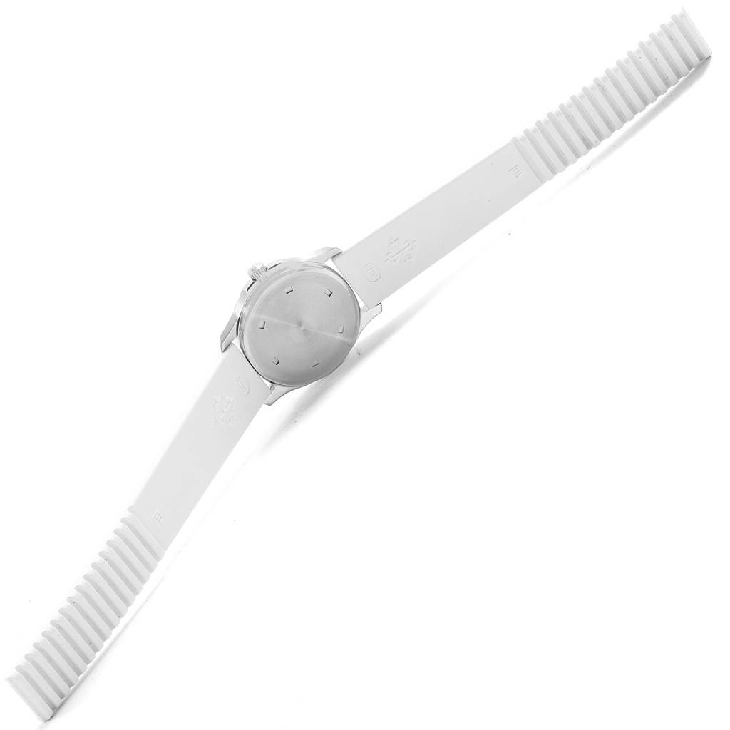 This image shows the back case and straps of a Patek Philippe Aquanaut 4960 Women's Stainless Steel Black Dial 4960 Women's Stainless Steel Black Dial watch, displayed from a top-down angle.