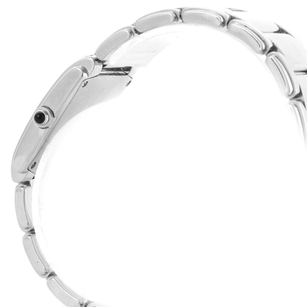 The image shows a side view of the Patek Philippe Twenty-4 4910 Women's Stainless Steel Silver Dial 4910 Women's Stainless Steel Silver Dial watch, focusing on the bracelet and slim case.