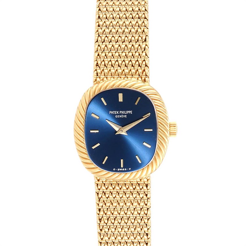 Patek Philippe Golden Ellipse 18k Yellow Gold Blue Dial Ladies Watch 4461 SwissWatchExpo