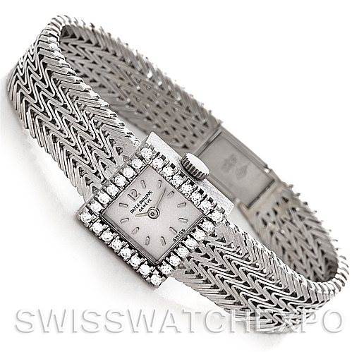 Patek Philippe Vintage Ladies 18k White Gold Diamond Watch 3293/1 SwissWatchExpo