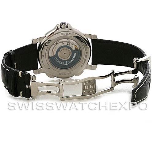 This image shows the back view of the Ulysse Nardin 243-55/92 Men's Stainless Steel Black Dial 243-55/92 Men's Stainless Steel Black Dial 243-55/92 GMT Big Date 42mm Mens Watch, focusing on the strap and clasp.