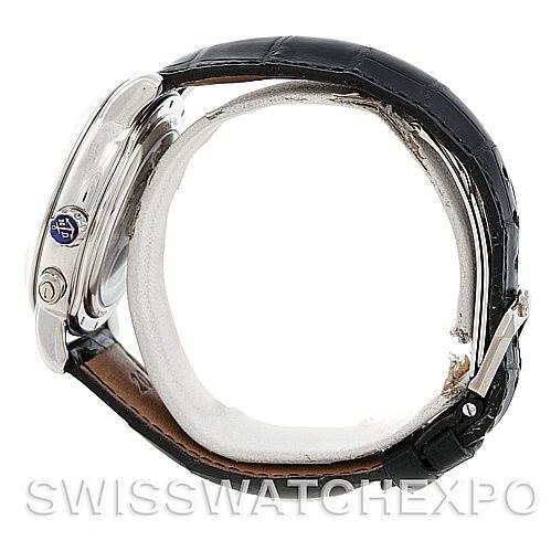 The image shows a side view of the Ulysse Nardin 329-80 Men's Platinum Silver Dial 329-80 Men's Platinum Silver Dial GMT Perpetual Platinum 329-80 Limited Edition Men's Watch, focusing on the case and strap.