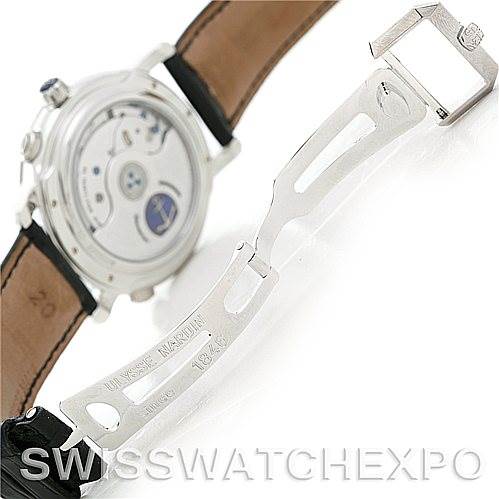 This image shows the back case and clasp of the Ulysse Nardin 329-80 Men's Platinum Silver Dial 329-80 Men's Platinum Silver Dial GMT Perpetual Platinum 329-80 Limited Edition Men's Watch.