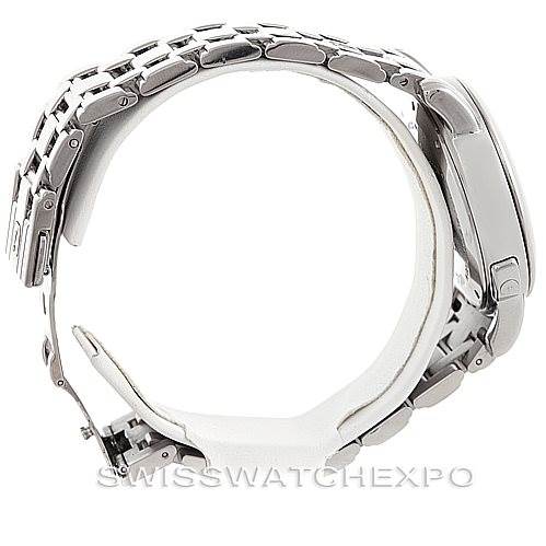 This image shows a side profile of the Ulysse Nardin 203-22 Men's Stainless Steel Silver Dial 203-22 Men's Stainless Steel Silver Dial San Marco GMT Men's Watch 203-22 with its bracelet and clasp.