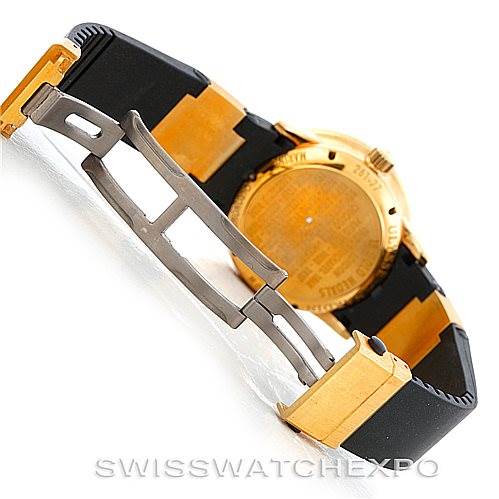 The image shows the back and clasp of a Ulysse Nardin Marine 261-77-3 Men's Yellow Gold Silver Dial 261-77-3 Men's Yellow Gold Silver Dial watch, highlighting the strap and deployment buckle.