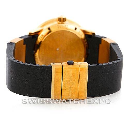 The image shows the rear angle of a Ulysse Nardin Marine 261-77-3 Men's Yellow Gold Silver Dial 261-77-3 Men's Yellow Gold Silver Dial model watch, focusing on the clasp and case back.