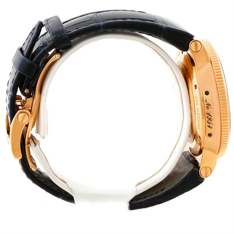 The image shows a side view of a Ulysse Nardin Marine 266-66 Men's Rose Gold Blue Dial 266-66 Men's Rose Gold Blue Dial model watch, highlighting the case, bezel, and part of the strap.