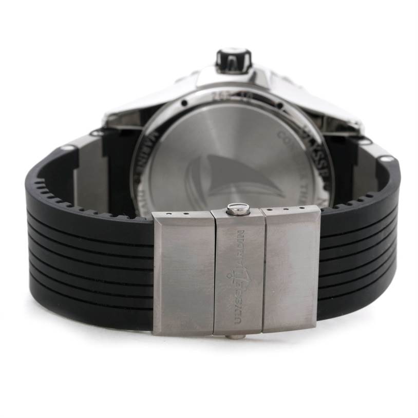 The image shows the back view of the Ulysse Nardin Diver 263-10-3-92 Men
s Stainless Steel Black Dial 263-10-3-92 Men
s Stainless Steel Black Dial model watch, featuring the case back and strap clasp.