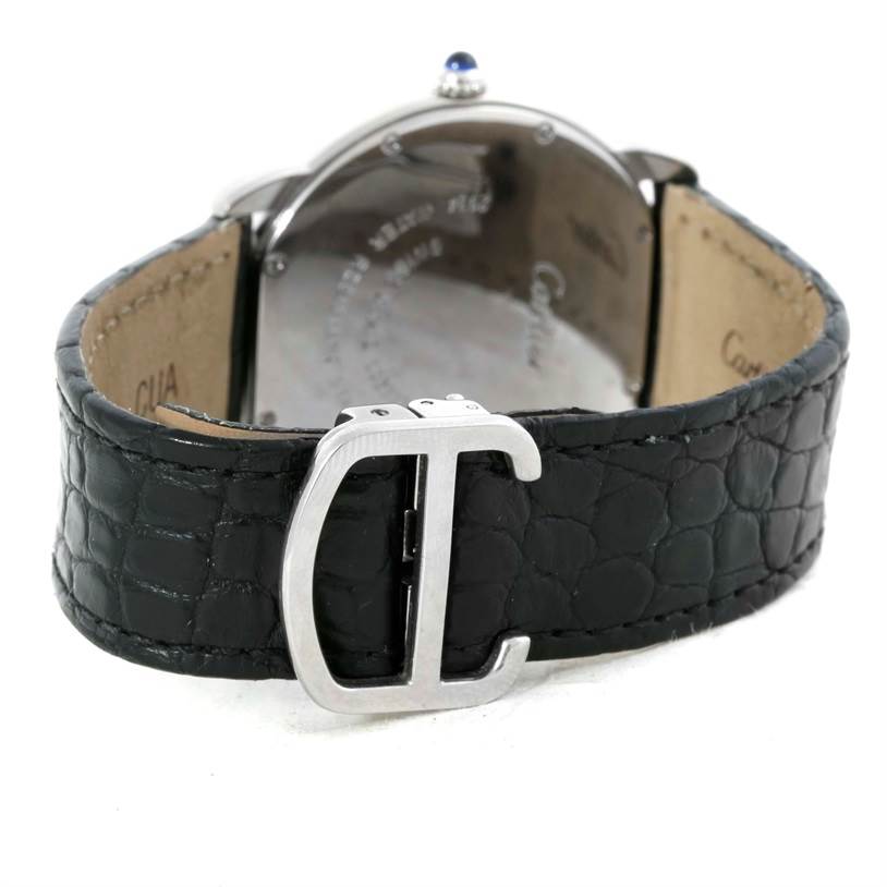 The image shows the back view of a Cartier Ronde W6700255 Stainless Steel Silver Dial W6700255 Stainless Steel Silver Dial watch, focusing on the buckle and strap.