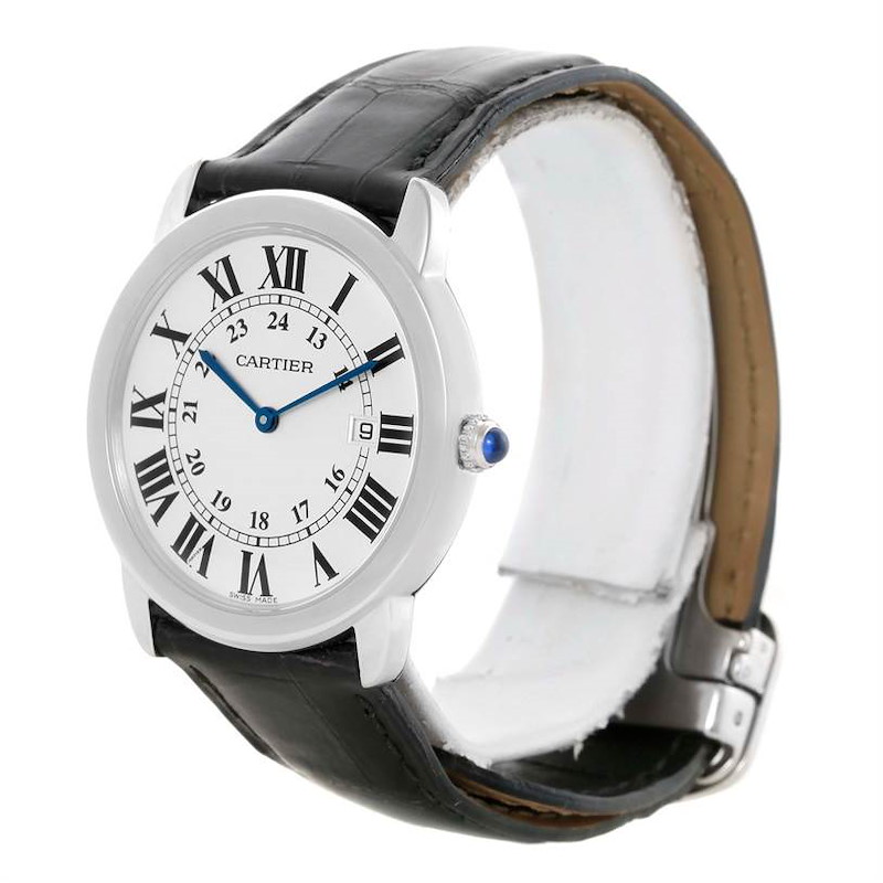 Cartier Ronde Solo Large Steel Black Leather Quartz Watch W6700255 SwissWatchExpo