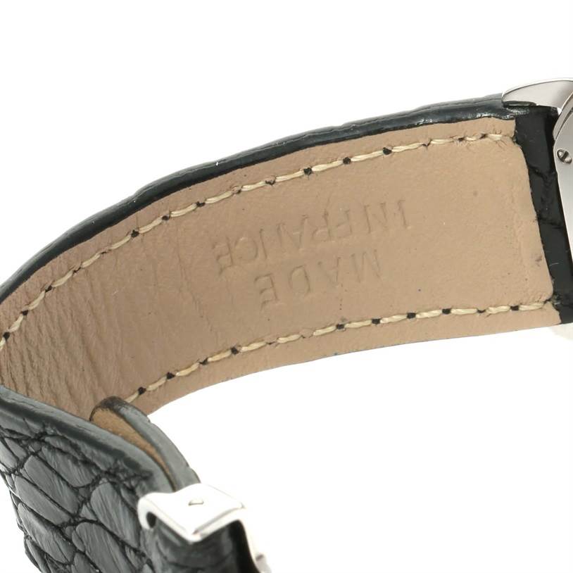 The image shows the inner side of the leather strap and part of the buckle of a Cartier Ronde W6700255 Men's Stainless Steel Silver Dial W6700255 Men's Stainless Steel Silver Dial watch.