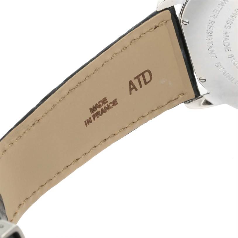 This image shows the back of the strap and case of a Ronde model by Cartier.