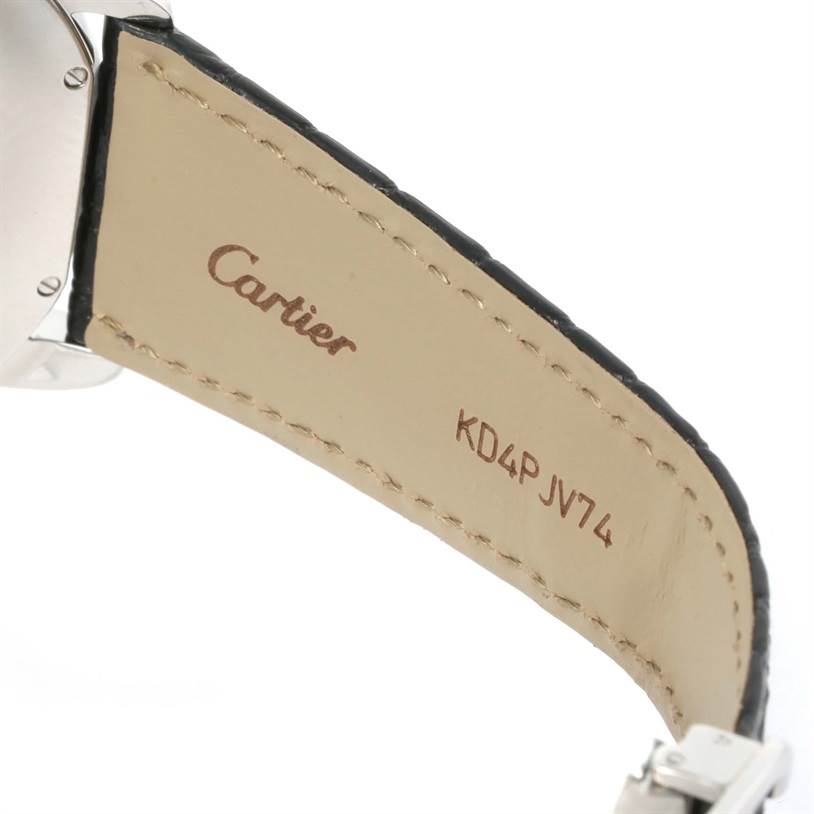 The image shows an inner view of the watch strap for a Ronde model by Cartier, displaying the brand name and serial number.