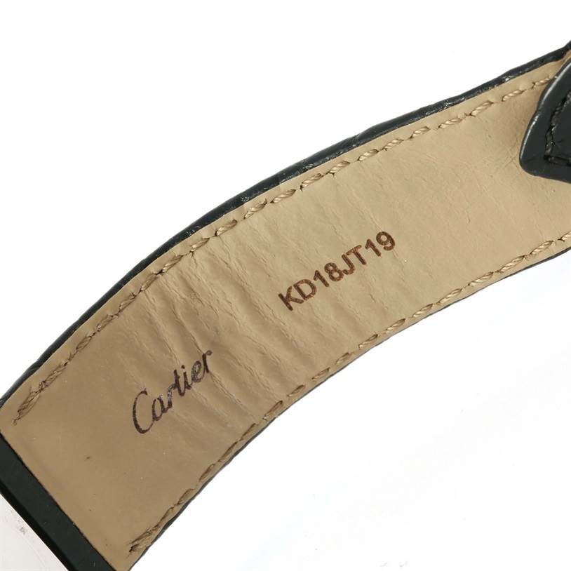 This photo shows the inner side of the leather strap for a Cartier Ronde W6700255 Stainless Steel Silver Dial W6700255 Stainless Steel Silver Dial model watch.