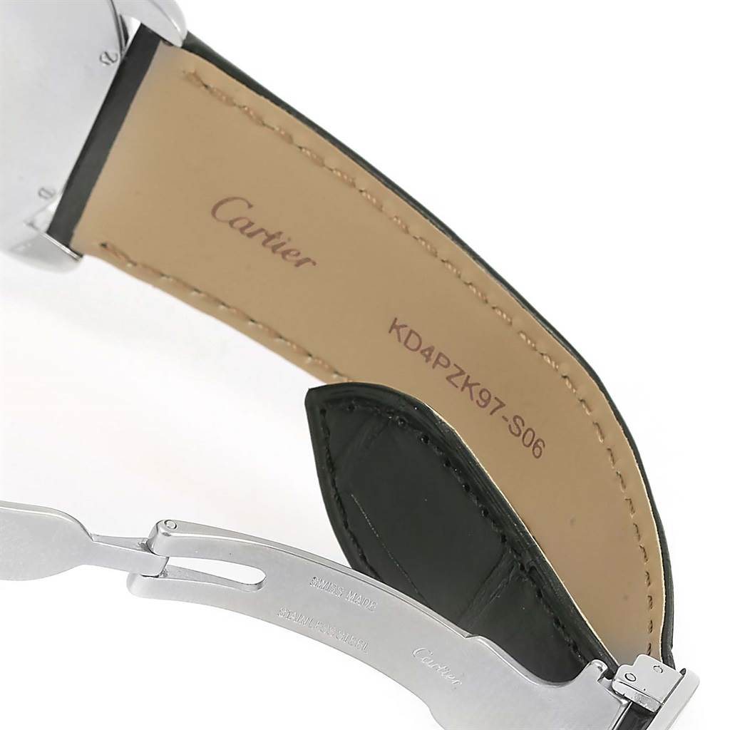 The image shows the underside of the strap and clasp of a Cartier Ronde W6701010 Men's Stainless Steel Silver Dial W6701010 Men's Stainless Steel Silver Dial watch.