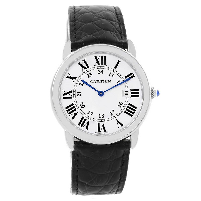 Cartier Ronde Solo Large Steel Black Strap Unisex Watch W6700255 SwissWatchExpo