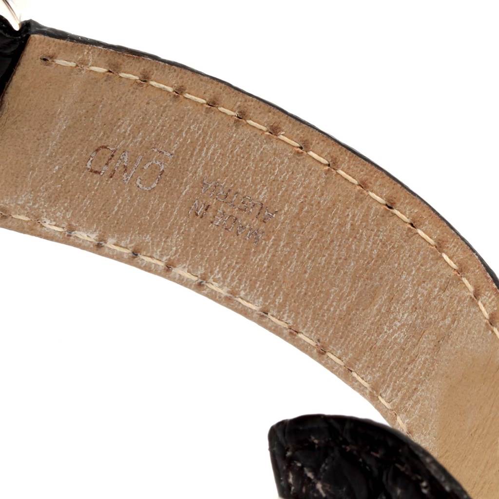 This image shows the inner part of the leather strap for the Ronde model by Cartier, including stitching and text indicating "Made in Austria."