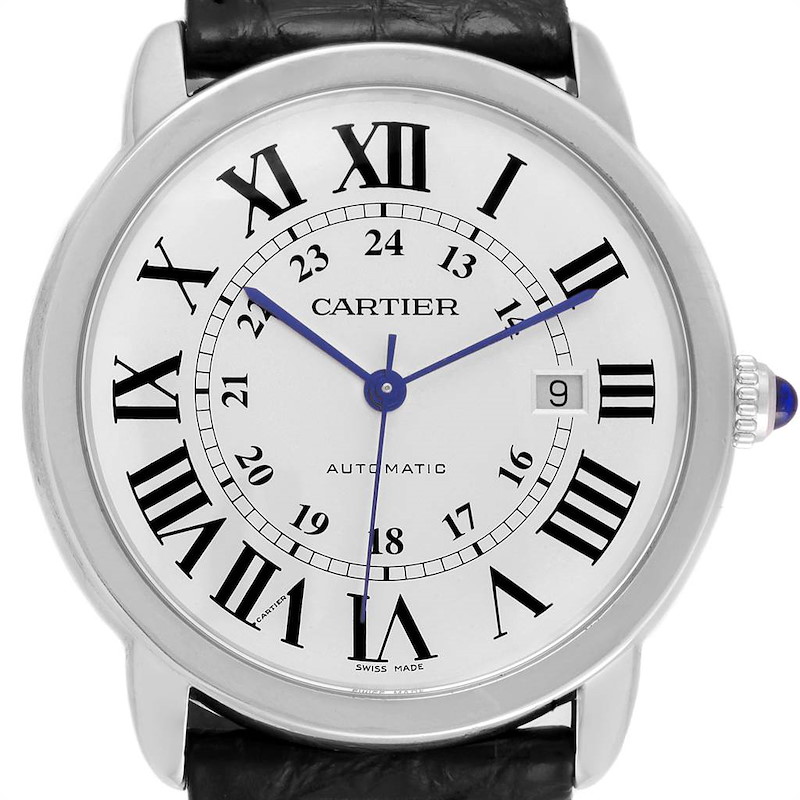 Cartier Ronde Solo XL Silver Dial Black Strap Mens Watch W6701010 SwissWatchExpo