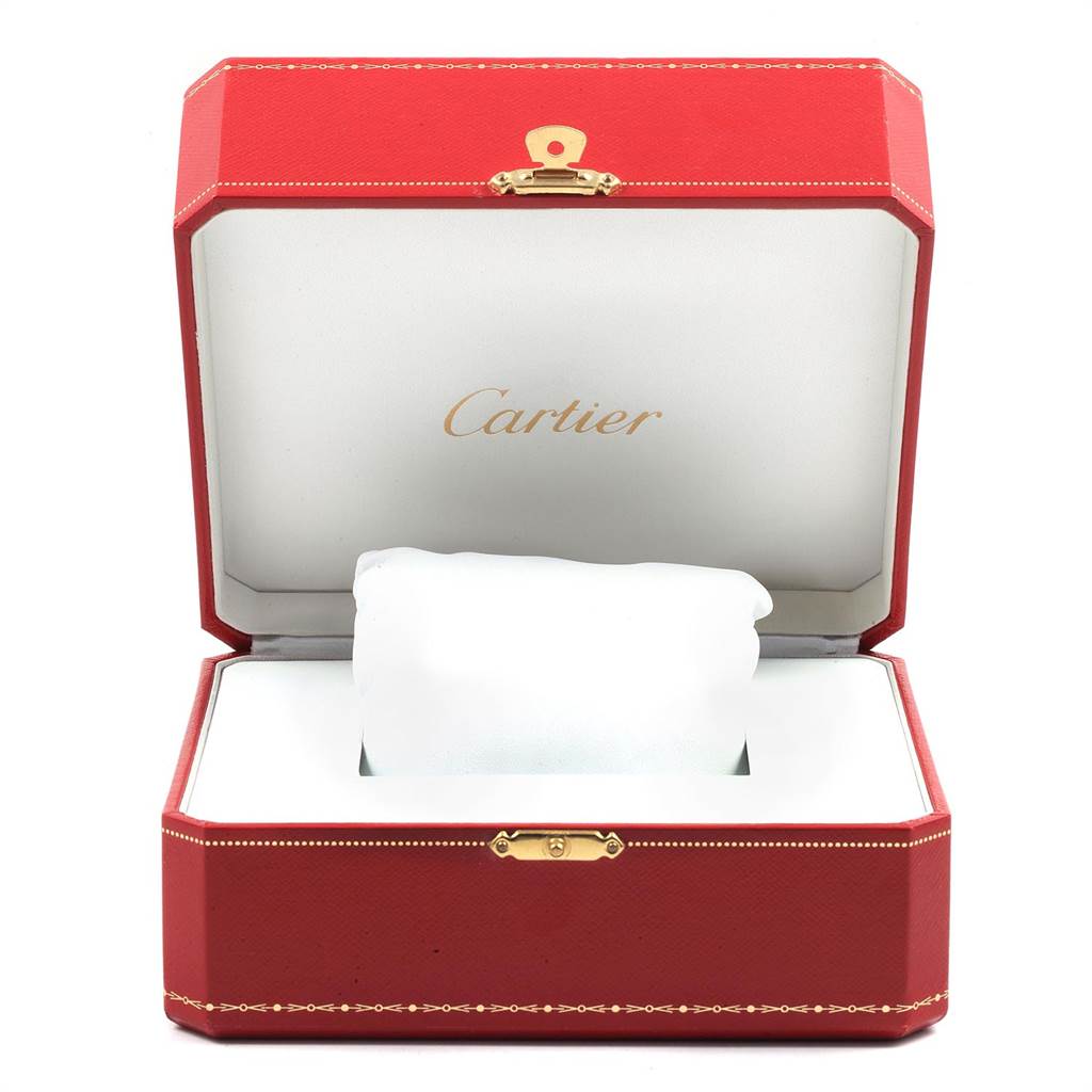 The image shows an open Cartier watch box for the Ronde model, featuring a cushion and the Cartier logo inside.