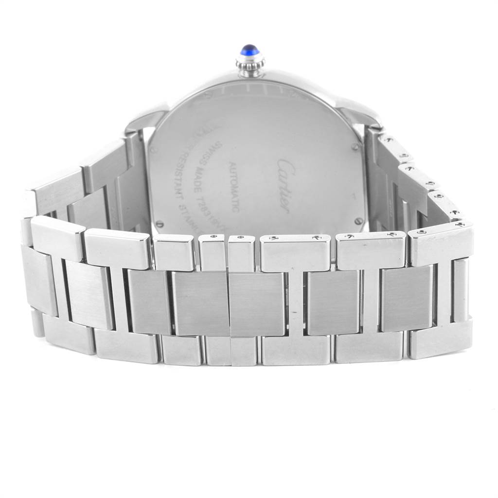 The image shows the back case and bracelet of a Cartier Ronde W6701011 Men's Stainless Steel Silver Dial W6701011 Men's Stainless Steel Silver Dial watch, featuring a silver metal link design.