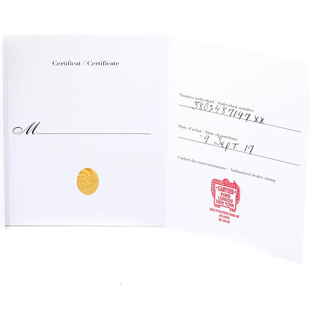 The image shows the authenticity certificate documentation for a Cartier Ronde W6701011 Men's Stainless Steel Silver Dial W6701011 Men's Stainless Steel Silver Dial model watch.