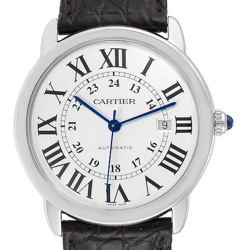 Photo of Cartier Ronde Solo XL Silver Dial Black Strap Mens Watch W6701010