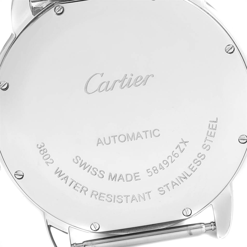 The image shows the back case of a Cartier Ronde W6701011 Men's Stainless Steel Silver Dial W6701011 Men's Stainless Steel Silver Dial watch, displaying brand engravings and technical details.