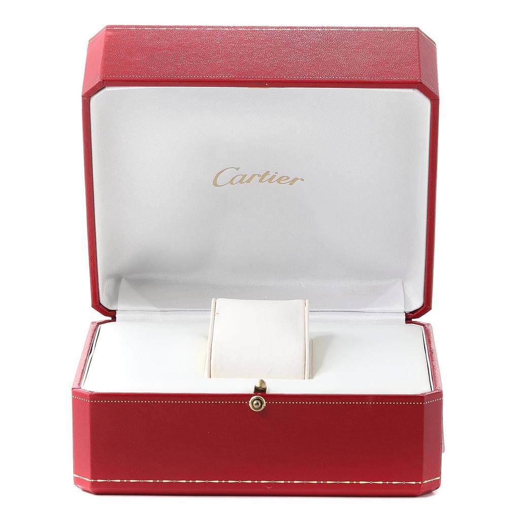 The image shows an open Cartier watch box for the Ronde model, with no watch inside.